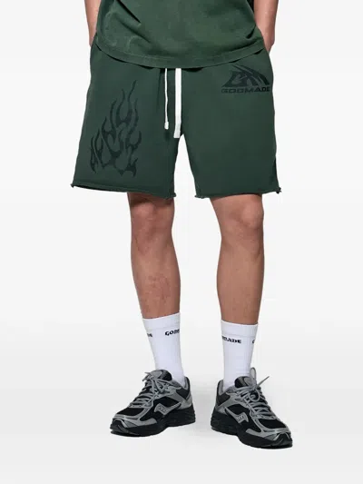 Godmade Logo-print Raw-edge Shorts In Green