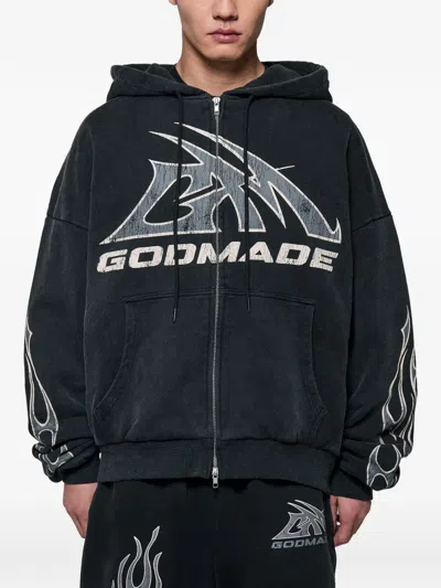 Godmade Logo-print Zip-up Hoodie In Black