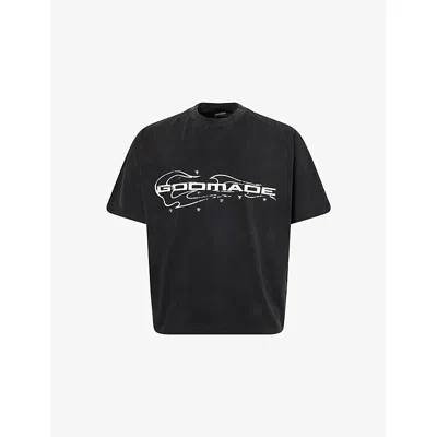 Godmade Mens Spark Fire Graphic-print Cotton T-shirt Black