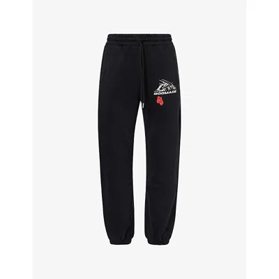 Godmade Mens  Brand-print Straight-leg Cotton-jersey Jogging Bottoms In Black