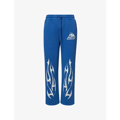 Godmade Mens  Graphic-print Washed Cotton Joggers In Blue