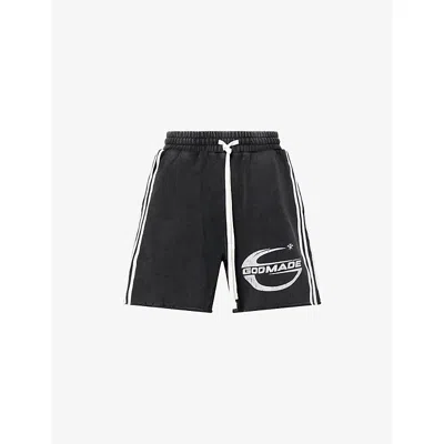 Godmade Mens Washed Grey Imperial Striped Cotton-jersey Shorts In Black