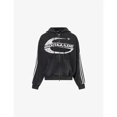 Godmade Mens Grey Imperial Zip-up Cotton Hoody Xl In Black