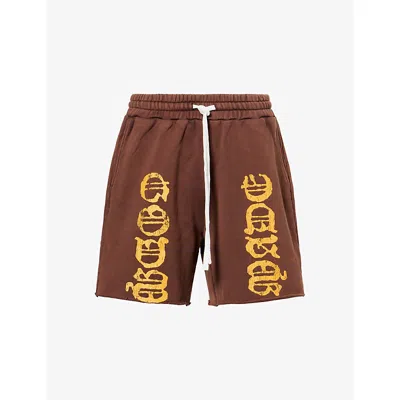 Godmade Mens Rise Logo Cotton Shorts Washed Brown Xl