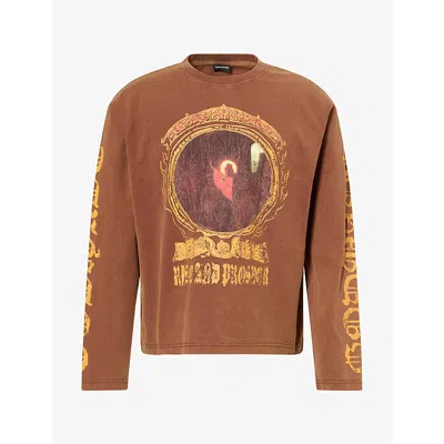 Godmade Mens Rise Long-sleeve Cotton T-shirt Washed Brown