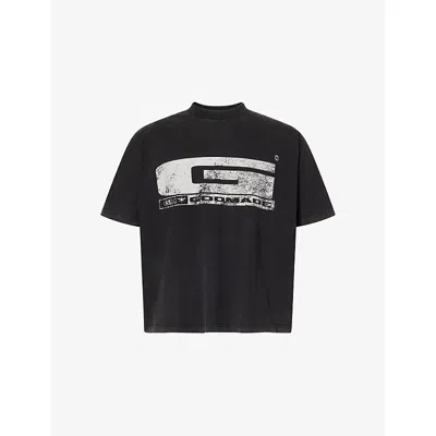 Godmade Mens Washed Black Graphic-print Cotton T-shirt