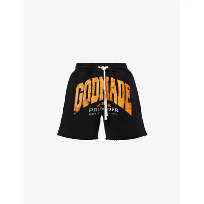 Godmade Mens Washed Black Provider Logo-print Cotton-jersey Shorts