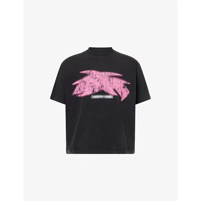 Godmade Mens Washed Black Vivid Graphic-print Cotton T-shirt