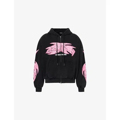 Godmade Mens Washed Black Vivid Zip-up Cotton Hoody