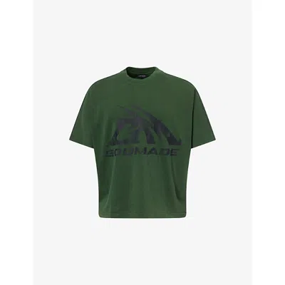 Godmade Mens Washed Green Logo-print Crew-neck Cotton T-shirt Xl