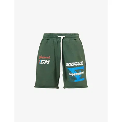 Godmade Mens Washed Green Speed Logo-print Cotton-jersey Shorts In Multi