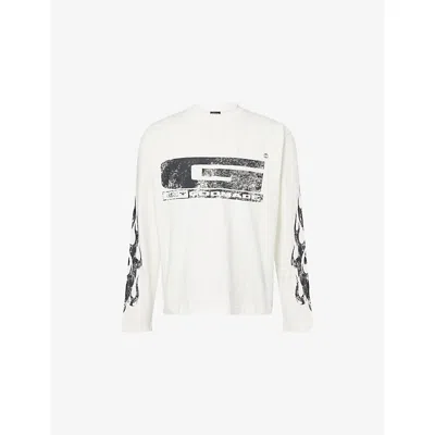 Godmade Mens White Graphic-print Long-sleeve Cotton T-stripe