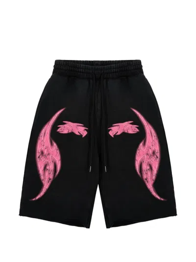 Godmade Mens Washed Black Vivid Printed Cotton Shorts