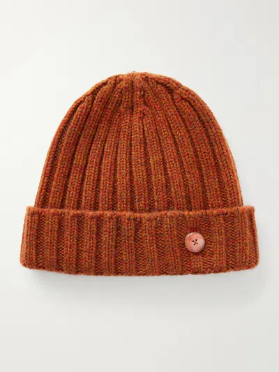 God's True Cashmere Carnelian-embellished Ribbed Cashmere Beanie In Orange