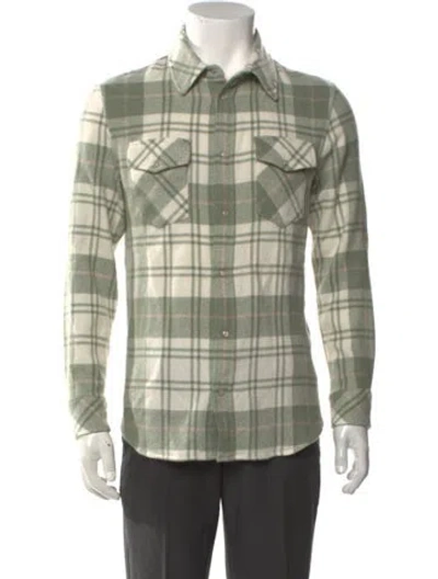 Pre-owned God's True Cashmere Cashmere Plaid Print Western Shirt In Green