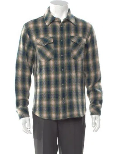 Pre-owned God's True Cashmere Cashmere Plaid Print Western Shirt In Green