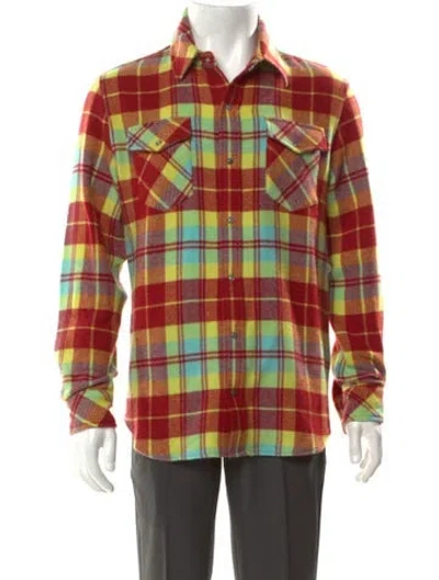 Pre-owned God's True Cashmere Cashmere Plaid Print Western Shirt In Red