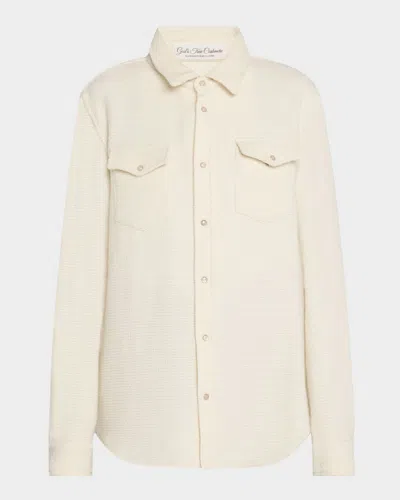 God's True Cashmere Cashmere Waffle Knit Snap Collared Shirt In Air
