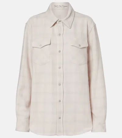 God's True Cashmere Clarity Plaid Cashmere Shirt With Quartz In Pink