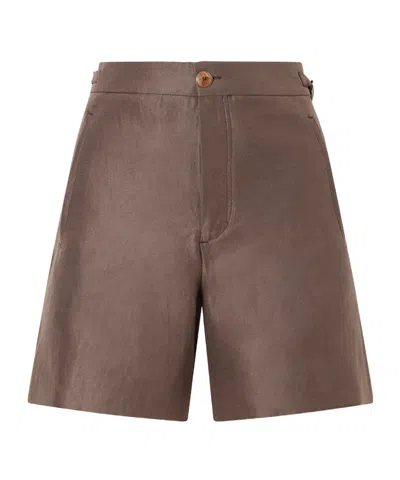 God's True Cashmere Cocoa Cropped Linen Shorts In Brown