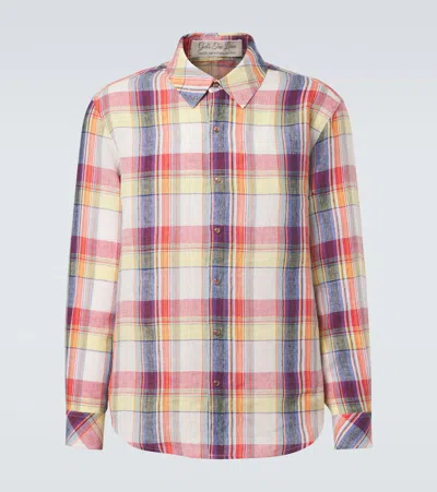 God's True Cashmere Daybreak Plaid Linen Shirt With Sunstone In Multi