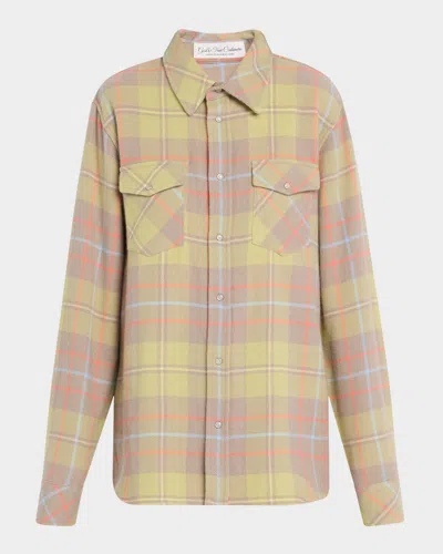 God's True Cashmere Earth Tartan Cashmere Button Down Shirt In Rose Quartz