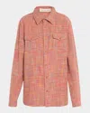 God's True Cashmere Flower Space Dye Tartan Cashmere Shirt Jacket In Carnelian