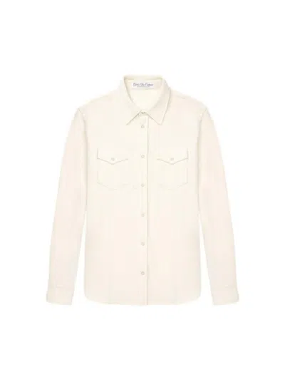 God's True Cashmere Ivory Cashmere Shirt With Hand-carved Gemstone Snaps In White