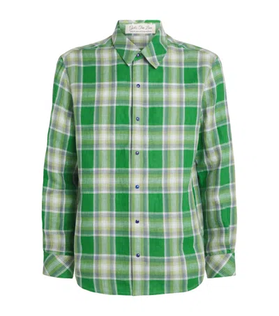 God's True Cashmere Linen Tartan Harbour Shirt In Green