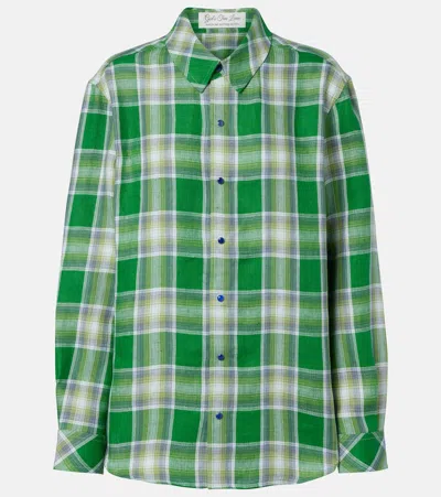 God's True Cashmere Harbor Linen Shirt With Lapis Lazuli In Green
