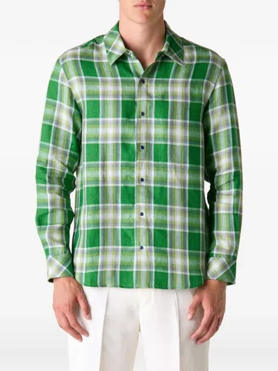 God's True Cashmere Harbor Checked Linen Shirt In Green
