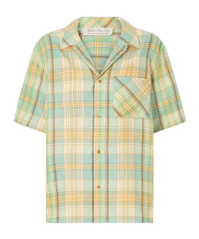 God's True Cashmere Lime Moss Checked Linen Shirt In Multi
