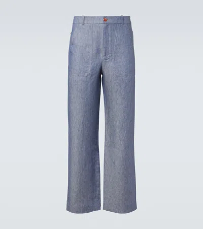 God's True Cashmere Linen Denim Straight Pants With Carnelian In Blue