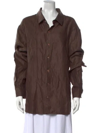 Pre-owned God's True Cashmere Linen Long Sleeve Button-up Top In Brown