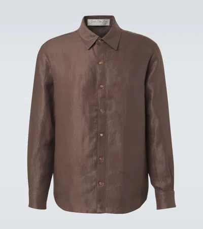 God's True Cashmere Linen Shirt With Orange Sunstone In Brown