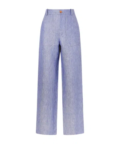God's True Cashmere Linen-denim Straight-leg Trousers In Multi
