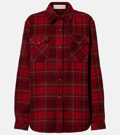 God's True Cashmere Love Tartan Cashmere Shirt With Amethyst In Red