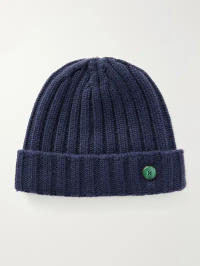 God's True Cashmere Malachite-embellished Ribbed Cashmere Beanie In Blue