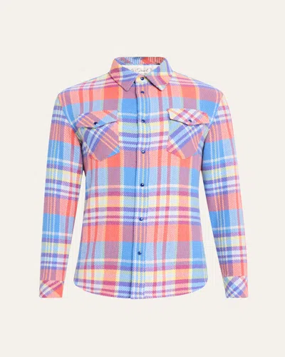 God's True Cashmere Men's Bright Plaid Sport Shirt With Lapis Lazuli