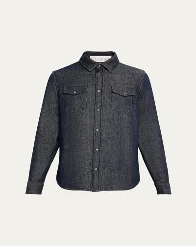 God's True Cashmere Men's Cashmere Denim Shirt With Labradorite Snaps In Denim Labrodorite