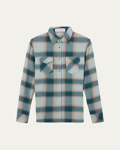 God's True Cashmere Shadow Plaid Cashmere Shirt With Emerald In Green
