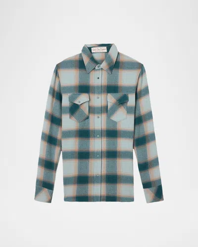 God's True Cashmere Shadow Plaid Cashmere Shirt With Emerald In Green