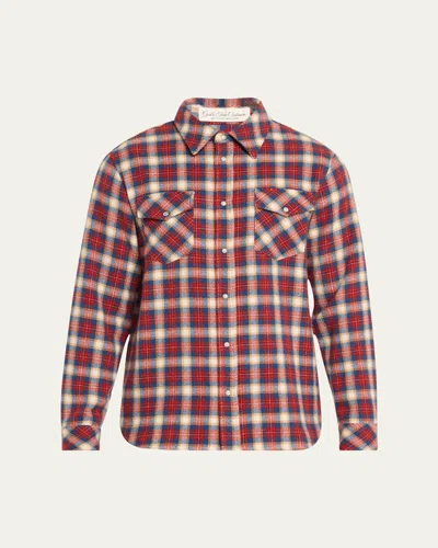 God's True Cashmere Men's Plaid Cashmere Shirt With Moonstone Snaps In Ski Santa Moonstone