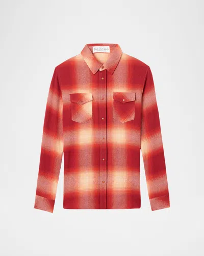 God's True Cashmere Men's Tomato Shadow Plaid Cashmere Sport Shirt In Red