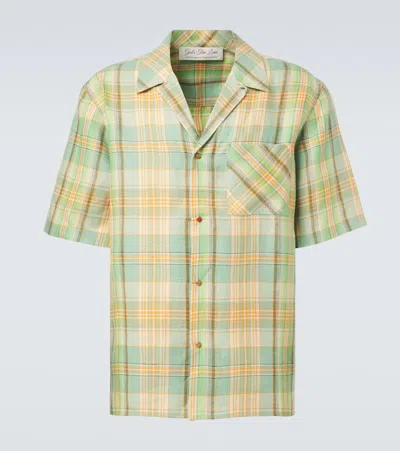 God's True Cashmere Moss Plaid Linen Shirt With Carnelian In Multi
