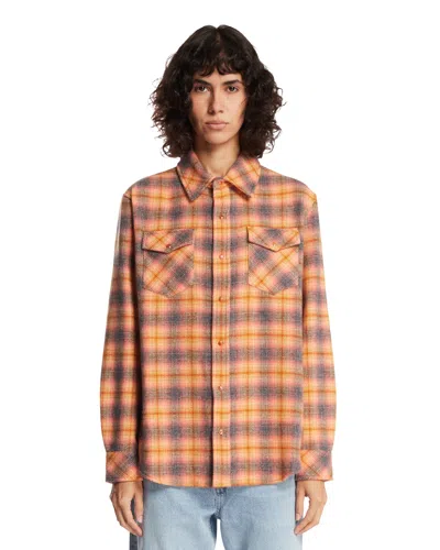 God's True Cashmere Orange Olive Shadow Tartan Cashmere Shirt In Brown
