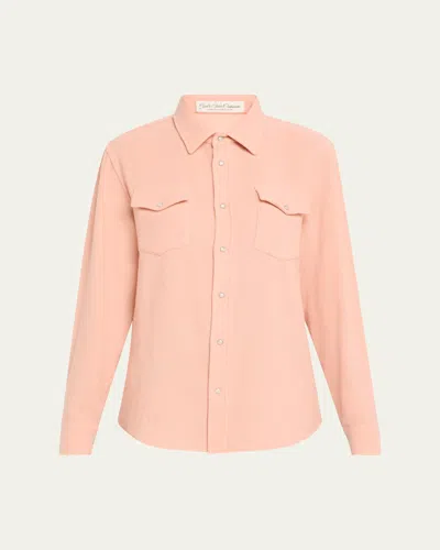 God's True Cashmere Peach Blush Cashmere Button-down Shirt In Red