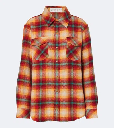 God's True Cashmere Red Sun Shadow Plaid Cashmere Shirt In Orange