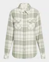 God's True Cashmere Sage Tartan Cashmere Flannel Shirt