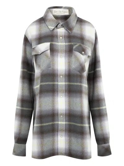 God's True Cashmere Shadow Plaid Cashmere Shirt In Gray